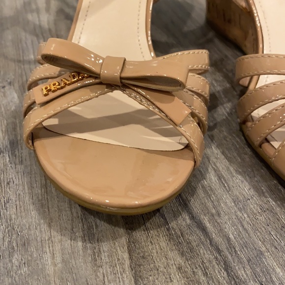 Prada Patent Leather Nude Sandals Wedges Shoes - Picture 12 of 15